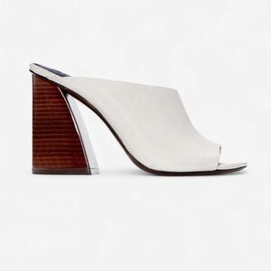 Mercedes Castillo Izar White Leather Heeled Asymmetrical Peep Toe Mules